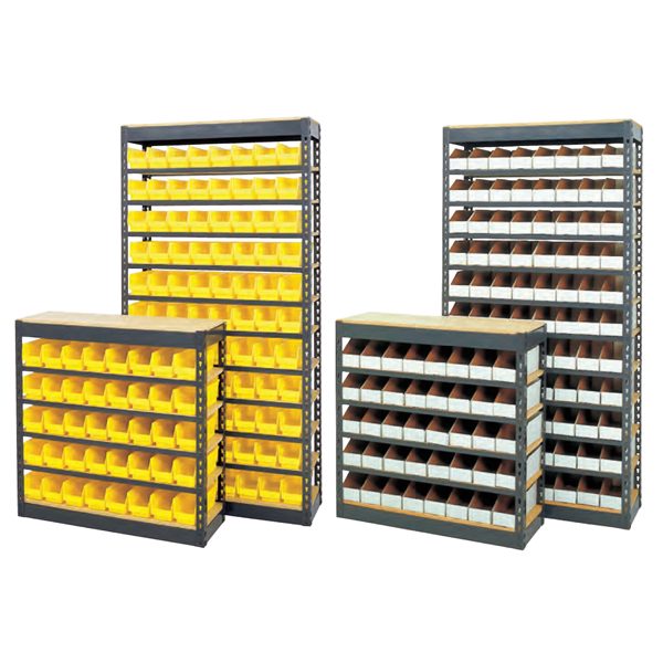 Bin Shelving Unit - 88 Corrugated Bins 12 Deep - Industrial Shelving,  Commercial Storage Shelves, Racks, Office Shelving