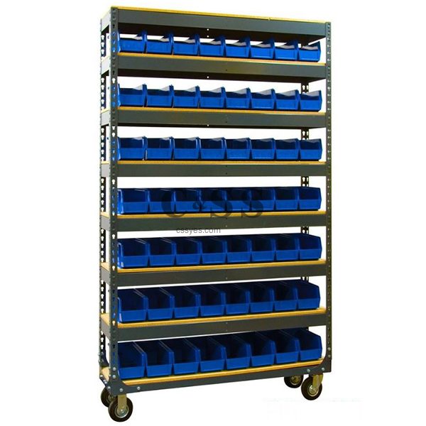 Plastic Bin Rack 7 Shelf Commercial Mobile Dual Sided Wheeled Storage Organizer 