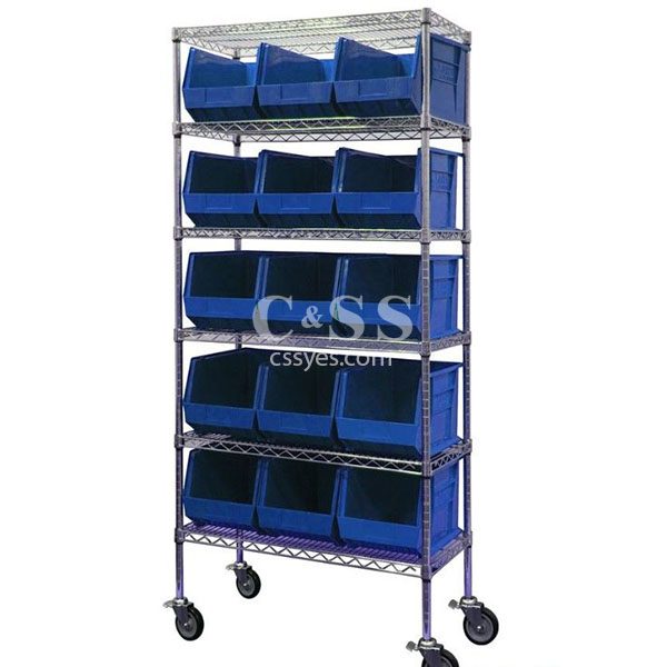 Rolling rack for plastic bins