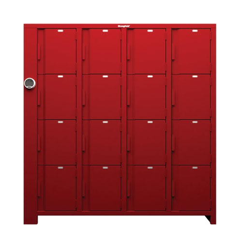 Heavy Duty Access Control Locker With 16 Solid Doors in Red Heavy Duty Access Control Locker With 16 Solid Doors in Red
