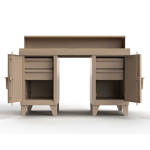 Beige-Gray-Heavy-Duty-12-Gauge-Shop-Desk-with-Maple-Top-4-Drawers-and-Riser-Shelf