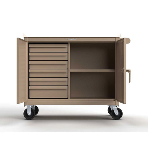 Beige-Heavy-Duty-12-Gauge-Mobile-Tool-Cart-with-7-Gauge-Steel-Top-6-Half-Width-Drawers-and-1-Shelf