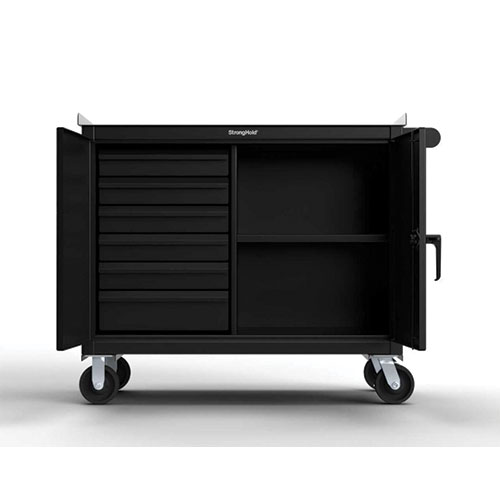 Black-Blue-Heavy-Duty-12-Gauge-Mobile-Tool-Cart-with-7-Gauge-Steel-Top-6-Half-Width-Drawers-and-1-Shelf