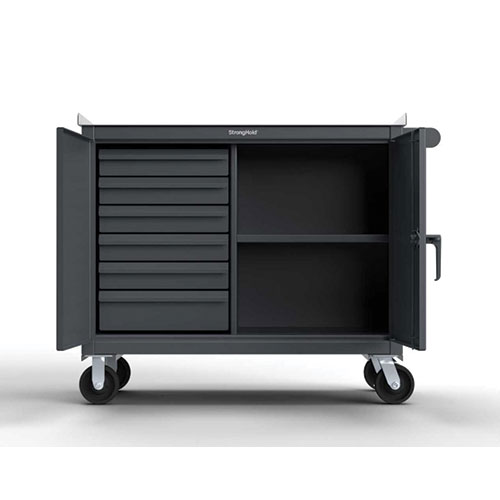 Dark-Gray-Heavy-Duty-12-Gauge-Mobile-Tool-Cart-with-7-Gauge-Steel-Top-6-Half-Width-Drawers-and-1-Shelf