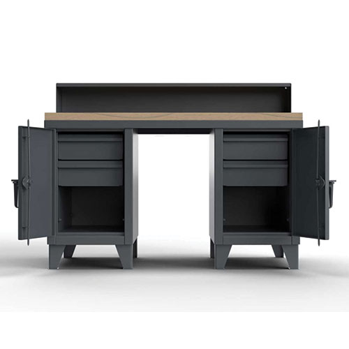 Dark-Gray-Heavy-Duty-12-Gauge-Shop-Desk-with-Maple-Top-4-Drawers-and-Riser-Shelf
