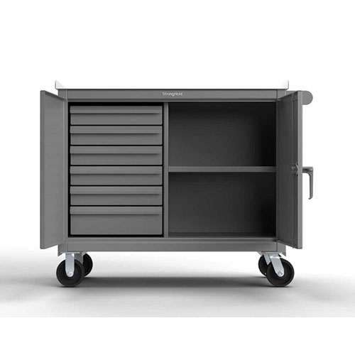 Dusty-Gray-Heavy-Duty-12-Gauge-Mobile-Tool-Cart-with-7-Gauge-Steel-Top-6-Half-Width-Drawers-and-1-Shelf