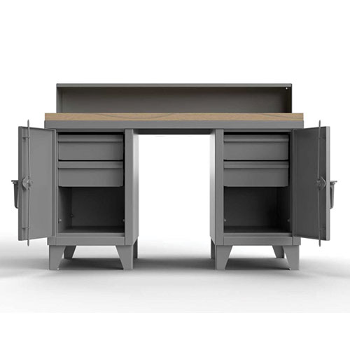 Dusty-Gray-Heavy-Duty-12-Gauge-Shop-Desk-with-Maple-Top-4-Drawers-and-Riser-Shelf
