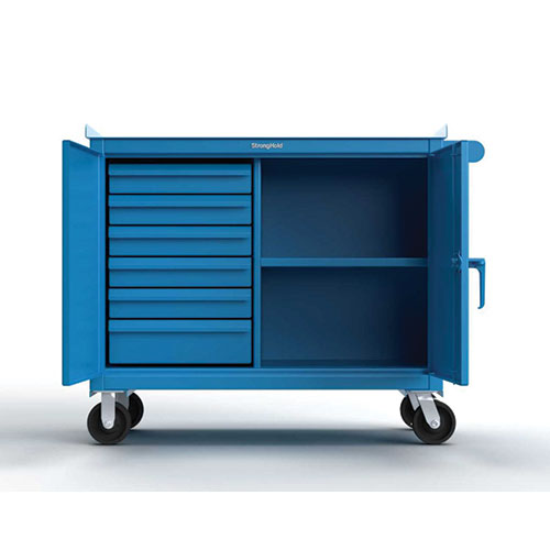 Light-Blue-Heavy-Duty-12-Gauge-Mobile-Tool-Cart-with-7-Gauge-Steel-Top-6-Half-Width-Drawers-and-1-Shelf