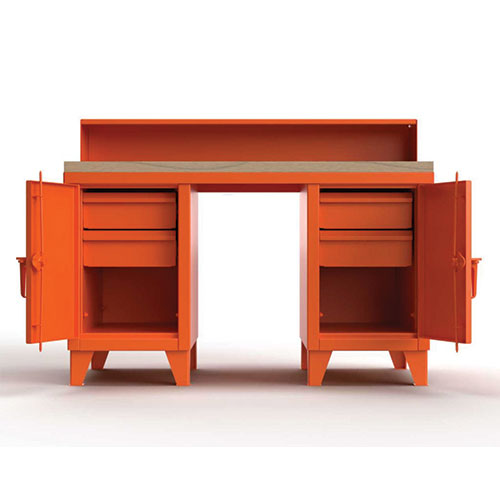 Orange-Blue-Gray-Heavy-Duty-12-Gauge-Shop-Desk-with-Maple-Top-4-Drawers-and-Riser-Shelf