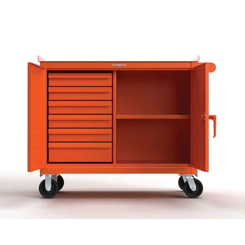 Orange-Blue-Heavy-Duty-12-Gauge-Mobile-Tool-Cart-with-7-Gauge-Steel-Top-6-Half-Width-Drawers-and-1-Shelf