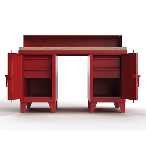 Red-Gray-Heavy-Duty-12-Gauge-Shop-Desk-with-Maple-Top-4-Drawers-and-Riser-Shelf