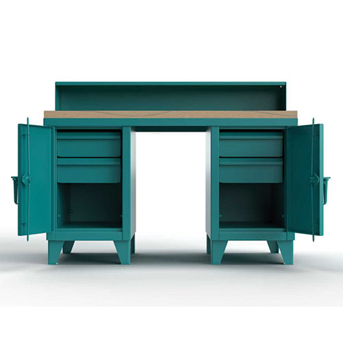 Teal-Gray-Heavy-Duty-12-Gauge-Shop-Desk-with-Maple-Top-4-Drawers-and-Riser-Shelf
