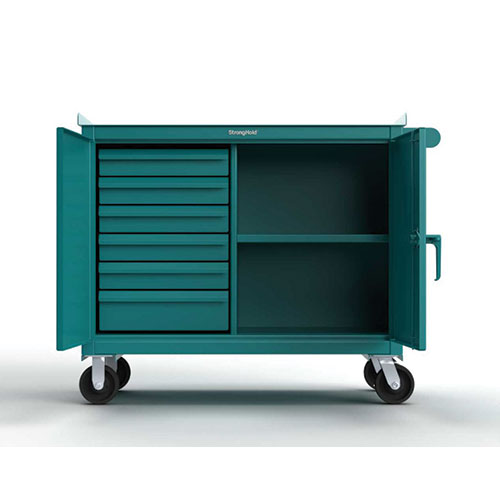 Teal-Heavy-Duty-12-Gauge-Mobile-Tool-Cart-with-7-Gauge-Steel-Top-6-Half-Width-Drawers-and-1-Shelf