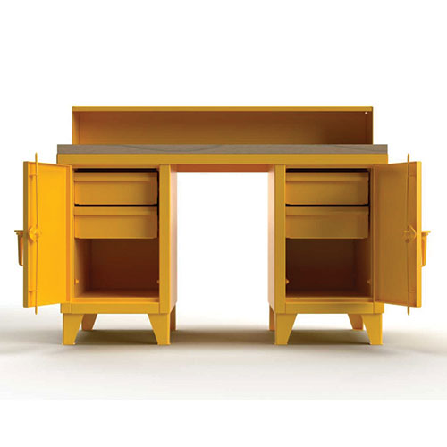 Yellow-Gray-Heavy-Duty-12-Gauge-Shop-Desk-with-Maple-Top-4-Drawers-and-Riser-Shelf
