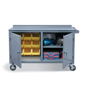 Extreme Duty 12 Ga Mobile Tool Cart with Compartments Steel Top 9 Bins 1 Shelf