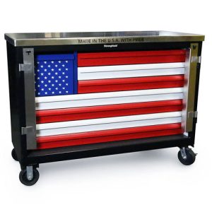Heavy Duty 12 Ga American Flag Mobile Tool Cart with Stainless Steel Top 8 Drawers and Lockbar