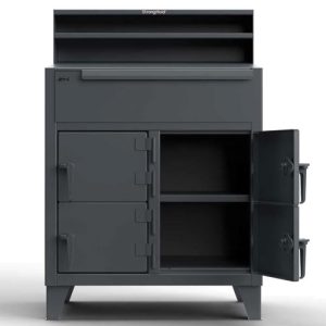 Heavy Duty 12 Gauge Shop Desk With 4 Compartments and Riser Shelf