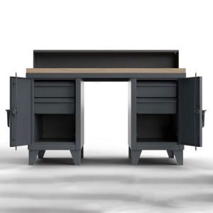 Heavy Duty Shop Desk with Maple Top 4 Drawers and Riser Shelf